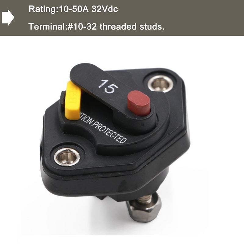 T Tocas T3 32V DC 15 Amp Panel Mount Circuit Breaker with Manual Reset Switchable for Marine Truck Boat RV Automotive-15A - Image 4